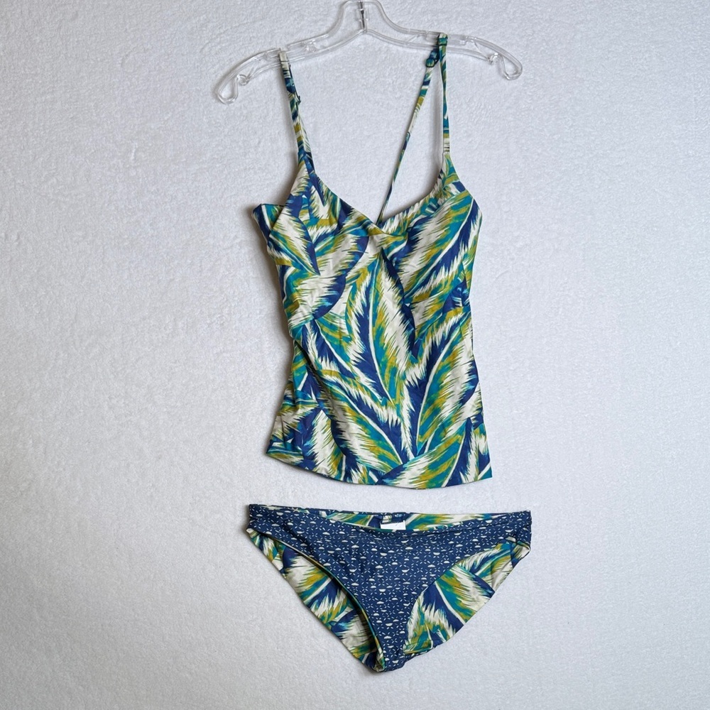 NWT prAna Tankini Set | Size Medium | Reversible | Teal Feather Print #4216-3 - Picture 3 of 6